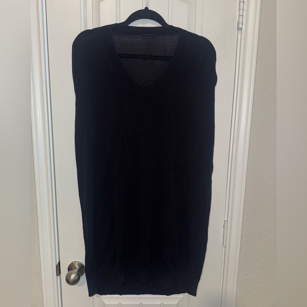 COS Deep Black V-Neck Sweater dress tunic office siren secretary luxury‎